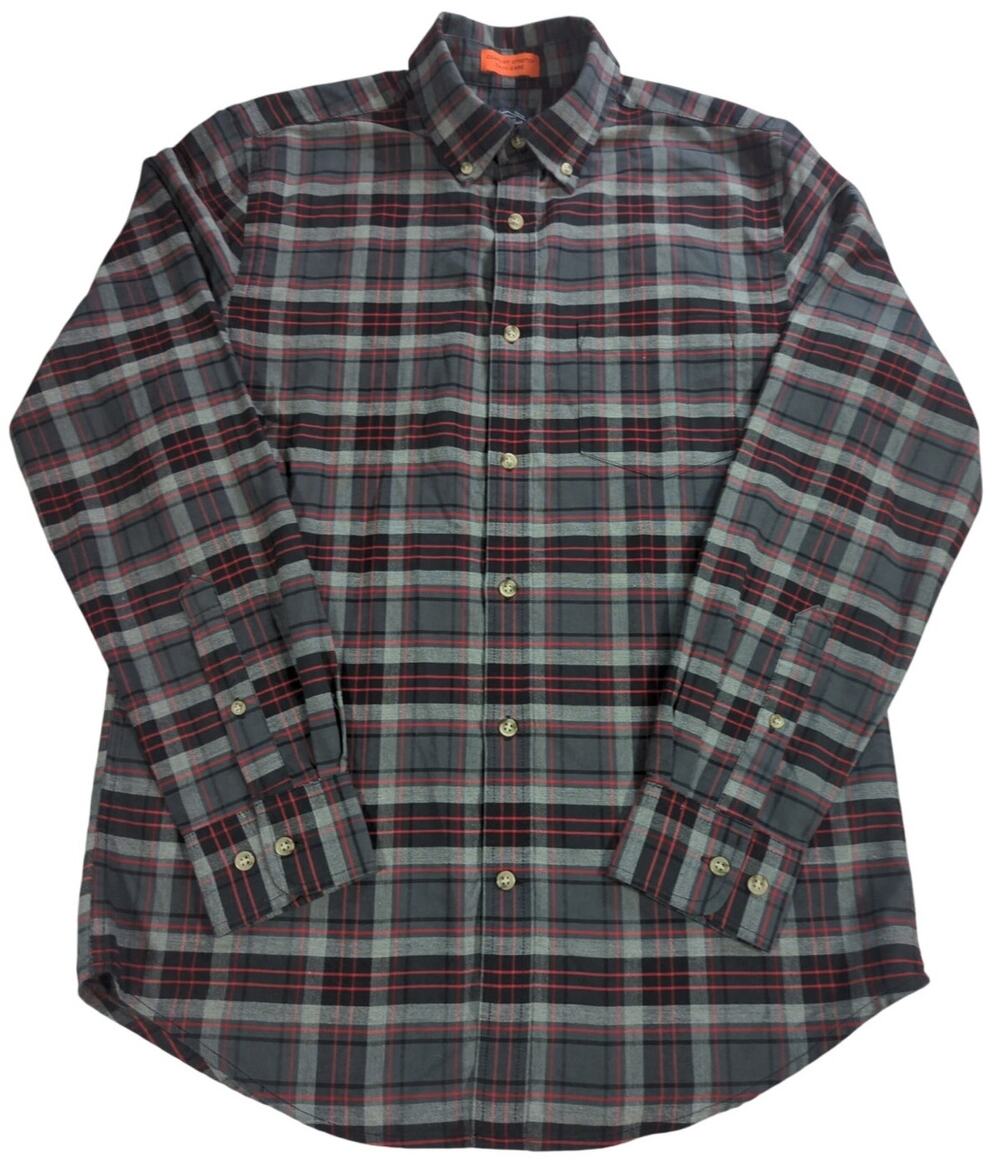 St Johns Bay Mens Plaid Button Down Shirt Gray Red Long Sleeve Size S